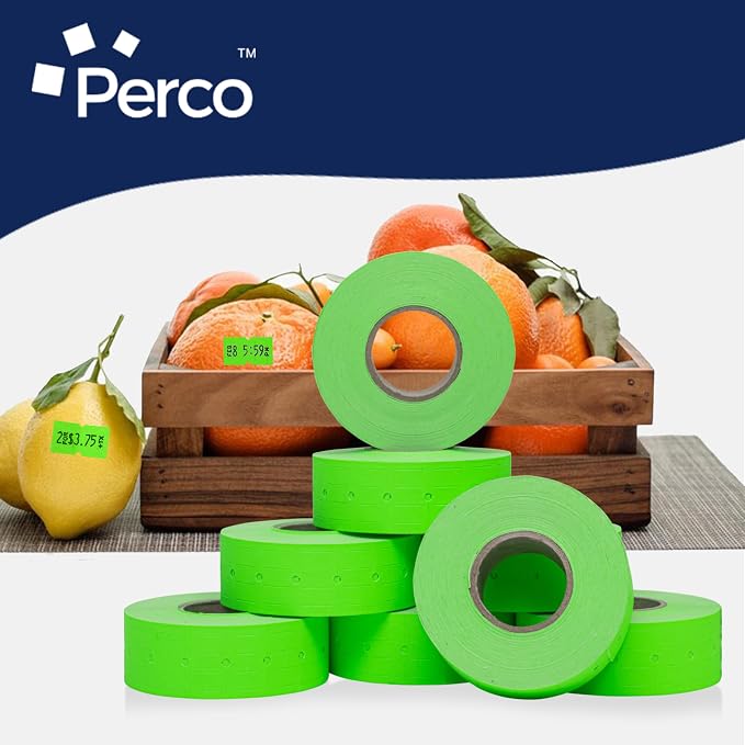 Perco 1 Line Fluorescent Green Labels - 32,000 Blank Price and Date Gun Labels for Perco Lite, X, Plus and Pro 1 Line Price and Date Guns - 32 Rolls, 4 Sleeves - Made in USA