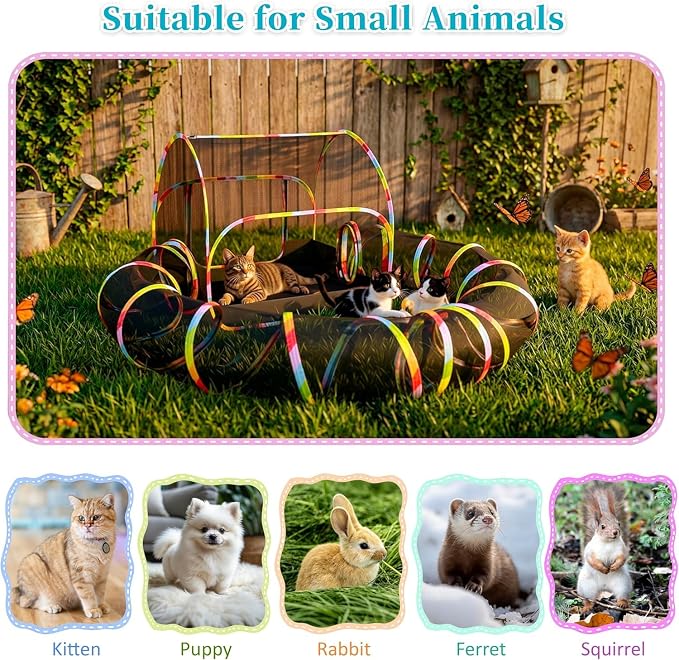 Outdoor Cat Enclosure 2-in-1, Extra Large Pop Up Cat Tent with 134" Tunnel for Indoor Cats, Expandable Foldable Cat Playpen for Backyard Camping, Fits Rabbits & Small Animals,1-Min Setup