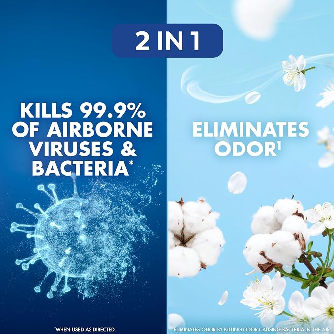 Lysol Air Sanitizer with Bacterial Odor Eliminator for Home & Office, Air Freshener Alternative, Cotton Blossom Scent, 10 oz (Pack of 3)