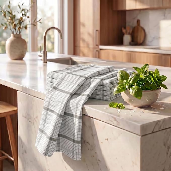 Urban Villa Kitchen Towels Cotton Dish Towels 20”x30” (Set of 6) Tiny Checks