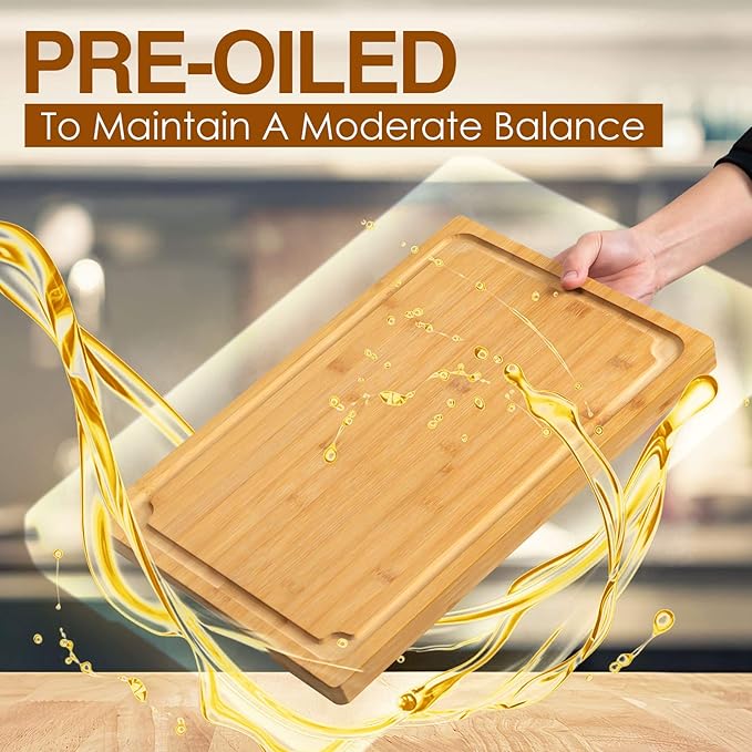 Extra Large Cutting Board, 16" Bamboo Cutting Boards for Kitchen with Juice Groove and Handles Kitchen Chopping Board for Meat Cheese board Heavy Duty Serving Tray, L, Empune