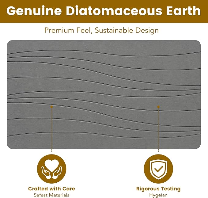 Extra Large Stone Bath Mat, 30'' x 17'' Diatomaceous Earth Non-Slip Stone Shower Mat, Super Absorbent Diatomite Stone Mats for Bathroom Dark Gray XL Flow