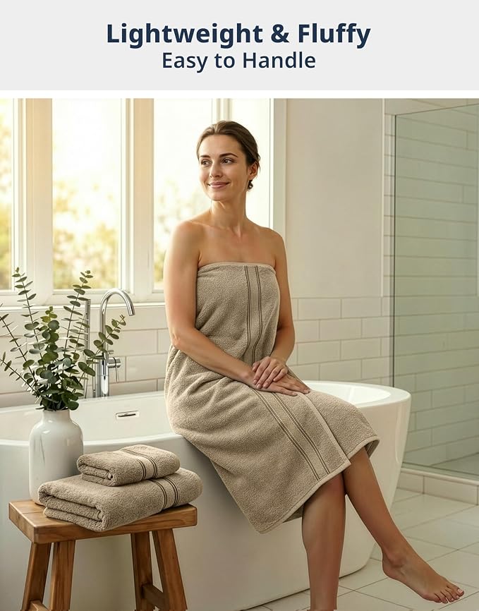LANE LINEN Bathroom Towel Set 6 Piece Soft Absorbent Quick Dry - Taupe | Cotton Towel Set - Coordinated Colors, Dobby Border Accent, OEKO-TEX Certified, Zero-Twist Durability, Zero-Twist Cotton