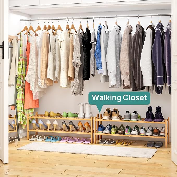 viewcare 2-Tier Long Shoe Rack for Entryway, Black Bamboo Wood Shoe Rack for Closet & Hallway, Long 33IN | Beautiful | Functional | Sturdy | Durable