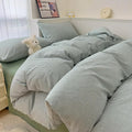 mixinni Green Striped Duvet Cover Full Size - 100% Washed Cotton Pinstripe Comforter Cover with Zipper Closure, Lightweight & Breathable, 3 Pieces Minimalist Stripes Pattern Printed Bedding Set
