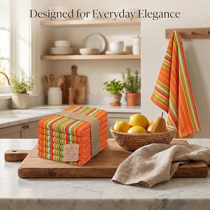 Urban Villa Kitchen Towels Cotton Dish Towels 20”x30” (Set of 6) Orange