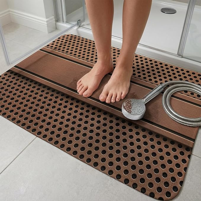 Brown Metal Hole Bathroom Rugs Non Slip Washable Bath Mat Absorbent Low Pile Front Door Mat Copper Net Eye Hole Pattern Indoor Doormat for Kitchen Entryway Shower Decor Accessories 15.7"x23.6"