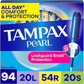 Tampax Pearl Tampons for Women Multipack, with LeakGuard Braid, Light/Regular/Super Absorbency, Unscented, 94 Count (2 Packs of 47) (Packaging May Vary)