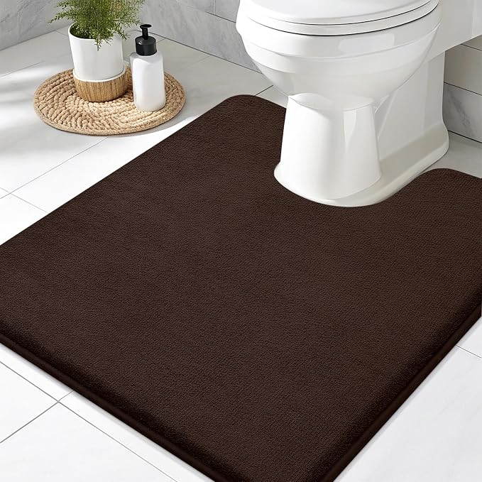 Smiry Memory Foam Toilet Rugs U-Shaped 24x24, Extra Soft Absorbent Non-Slip Contour Bathroom Rugs, Machine Washable Bath Mats for Toilet, Brown