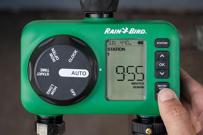 Rain Bird HET200 Electronic Digital Hose End Watering/Irrigation Timer, Battery Operated, 3/4" Garden Hose Thread, Heavy-Duty Brass Inlet, 2 Outlets/Ports