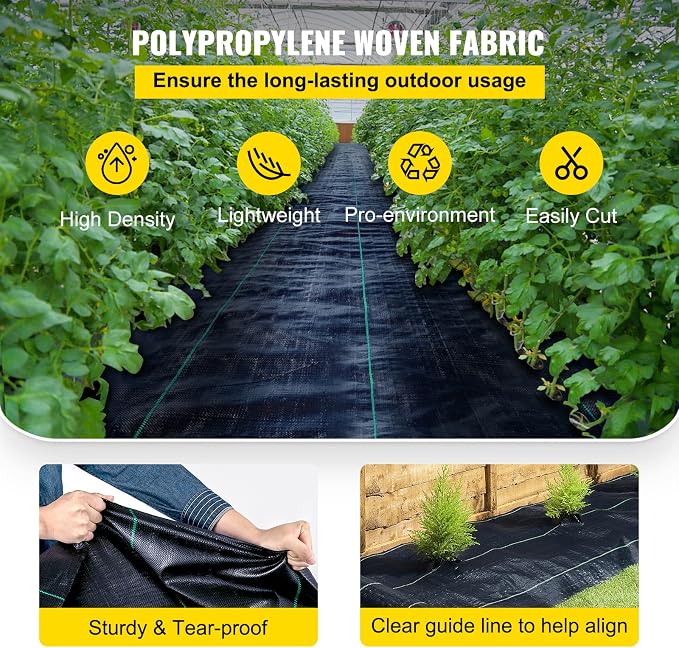 Happybuy Weed Barrier Landscape Fabric Heavy Duty, 4FTx250FT Geotextile Fabric, 5Oz Woven Weed Block Gardening Mat, Garden Weed Fabric, Good Permeability for Flower Bed, Driveway Fabric, Ground Cover