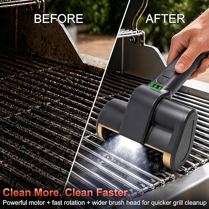 Electric Grill Brush for Outdoor Grill, BBQ Grill Cleaner with 3 Brush Heads, 3-Speed Cordless Rotary Brush, Adjustable Angle, 150-Min Runtime, Grill Cleaning Tool for Barbecue Grates