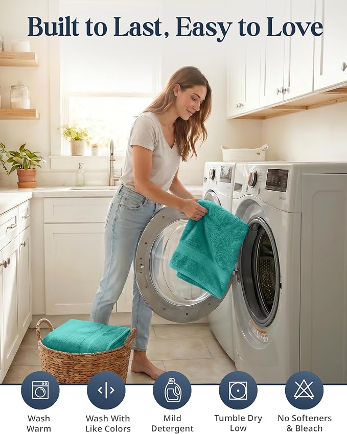 LANE LINEN Towel Set 6 Piece Soft Absorbent Quick Dry 100% Cotton - Teal | Towels And Washcloths - Terry Weave Comfort, Long-Lasting Comfort, Hotel-Style Look, Gets Softer With Every Wash