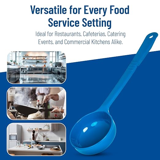 CFS 399214 Solid Long Handle Portion Control Spoon, 8 oz, Blue (Pack of 12)