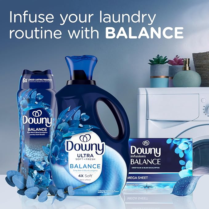 Downy Balance In-Wash Laundry Scent Booster Beads, Crisp Rain and Blue Eucalyptus scent, 24 oz, laundry scent beads, Long-lasting Freshness