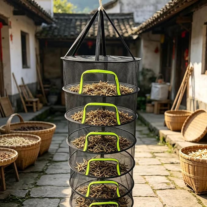 Portable Laundry Drying Rack for Fruits Vegetables Fish and Clothing Compact Foldable Suspended Net Camping Drying Rack