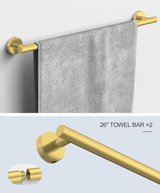 12 Pcs Brushed Gold Bathroom Accessories Set, HOMEMYSTIQUE SUS304 Stainless Steel Bathroom Hardware Set, Bath Towel Bar Set, Toilet Paper Holders, Towel Rings Racks, Robe Towel Hooks