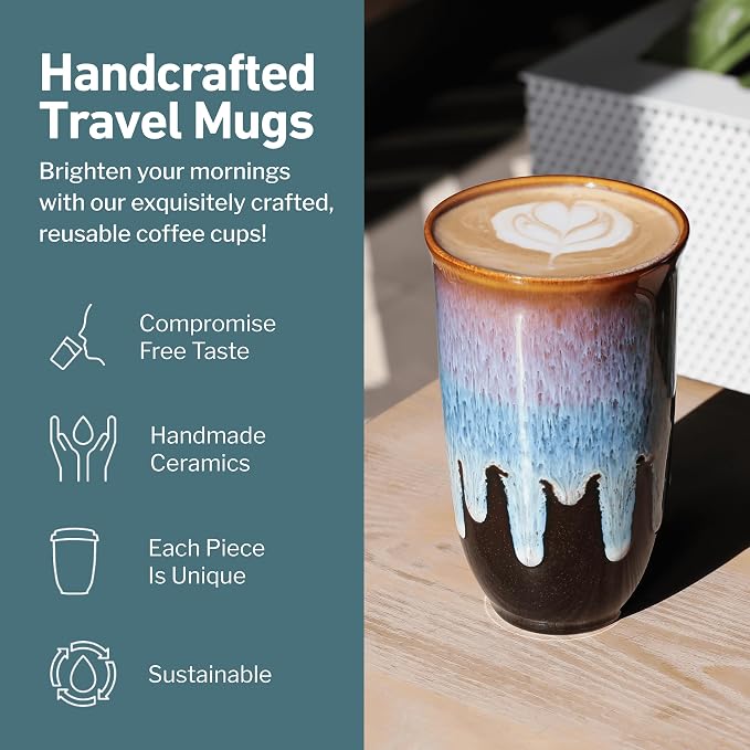 NOVA CERAMICS Coffee Tumbler – Travel Mug - On the Go Coffee Mug – Microwave & Dishwasher Safe Green Coffee Tumbler - Gifts For Women Men Him Her – 16oz – Monsoon