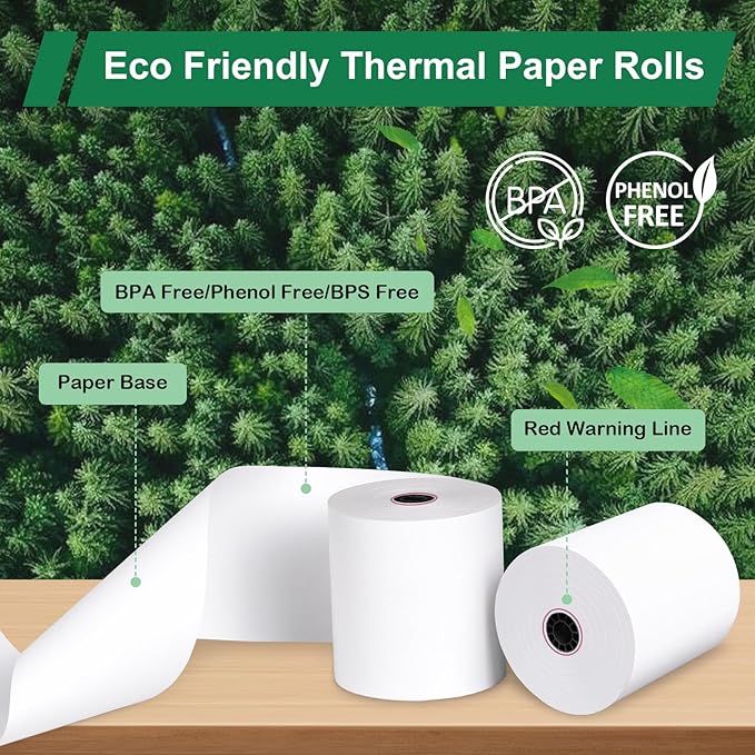 Phenol Free Thermal Paper 3 1/8" x 230', 50 Rolls Thermal Receipt Paper, BPA BPS Free Receipt Rolls for POS Systems and Credit Card