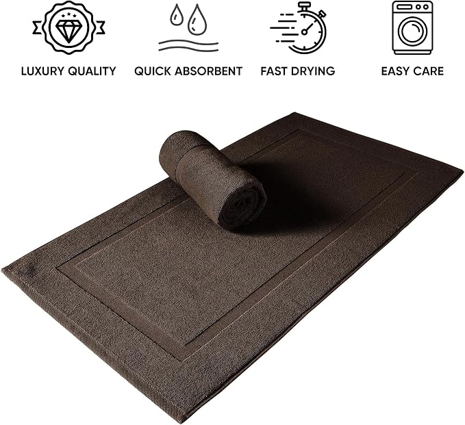 SALBAKOS 2-Piece 100% Turkish Cotton Bath Mat Towel, 20x34 inch, Chocolate | Bathroom Floor Towels, Thick Soft Most Absorbent Quick-Dry Durable Large Size Foot Rug, Premium Hotel Quality Made in Turkey