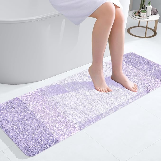 OLANLY Bathroom Runner Rugs Mat 47x17, Extra Soft Absorbent Microfiber Bath Rug, Rubber Backing, Quick Dry, Washable Long Bath Mats for Bathroom, Tub and Shower, Home Decor Accessories, Light Purple