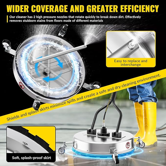 VELPAX 21 Inch Pressure Washer Surface Cleaner with 4 Wheels,Dual Handle,Stainless Steel Housing,4500 PSI Power Washer Accessory for Concrete, Patio, Sidewalk, Deck, Driveways and Daily Washing