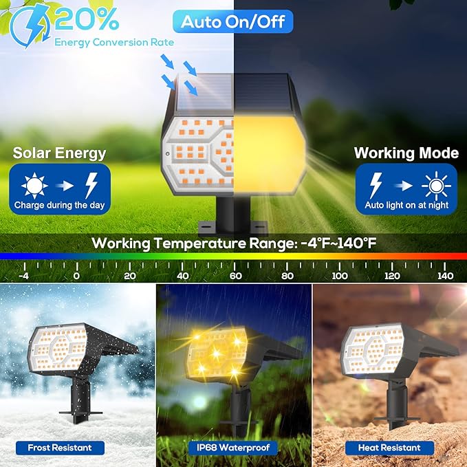 NYMPHY Solar Lights Outdoor Waterproof - 6 Pack (Warm White) | 56 LED 3 Lighting Modes IP68 Waterproof Solar Powered Garden Yard Spot Solar Lights for Christmas Outside Landscape