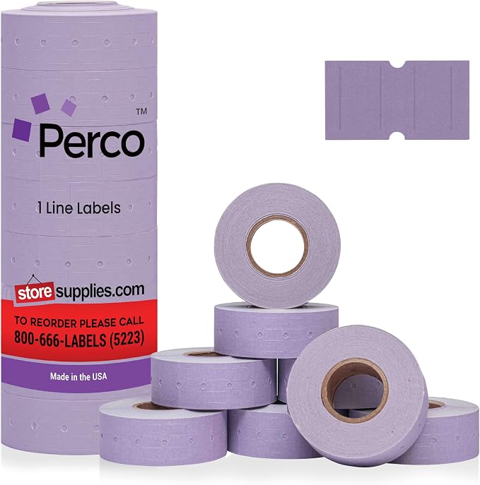 Perco 1 Line Lavender Labels - 8,000 Blank Price and Date Gun Labels for Perco Lite, X, Plus and Pro 1 Line Price and Date Guns- 8 Rolls, 1 Sleeve - Made in USA