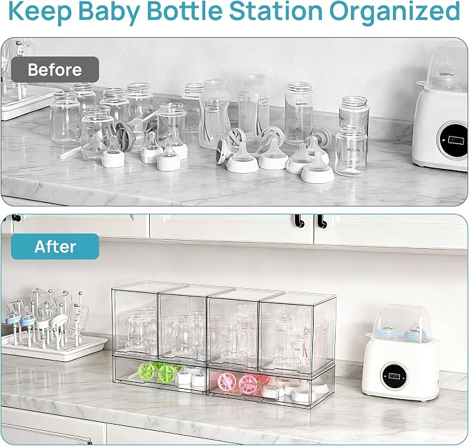 Vtopmart 6 Pack Baby Bottle Organizer Set, Stackable Storage Drawers Ideal for Kichen Countertop, Vanity, Bathroom, Cabinet, Pantry Organization