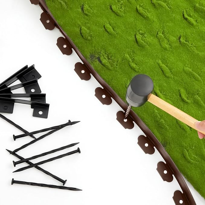 2.5 Inch x 200 FT Landscape Edging Kit Garden Edging Border with 120 Spikes 10 Connectors Flexible Plastic Edge Border for Landscaping Lawn Garden Flower Beds Yard Paver Pathway(Brown)