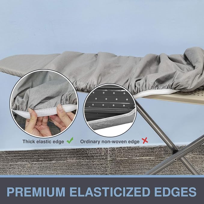 VividPaw Ironing Board Cover and Pad, Standard Size 15x54, Thick Padding, Elastic Edge, Silicone Coated, Resist Scorching, Adjustable Fastener, Heavy Duty Padded Iron Board Covers (Grey)