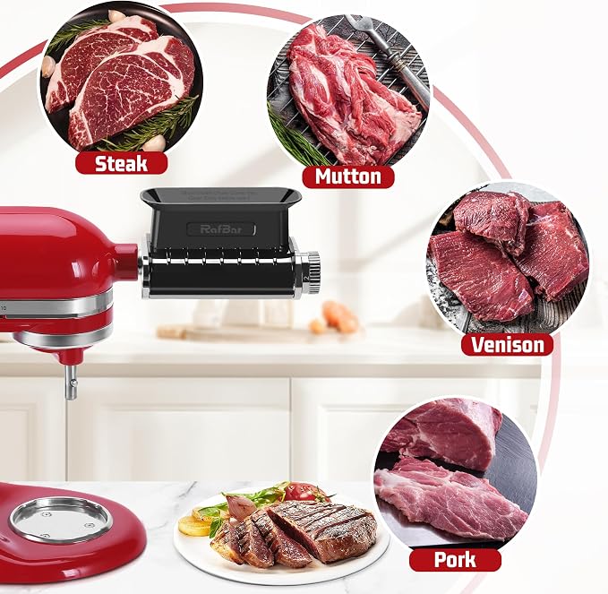 Adjustable Thickness Meat Tenderizer Attachment for Kitchenaid Stand Mixers, Meat Tenderizer Tool, Steak Cuber Processor Accessories, Dishwasher Safe, BPA Free Food Grade Plastic