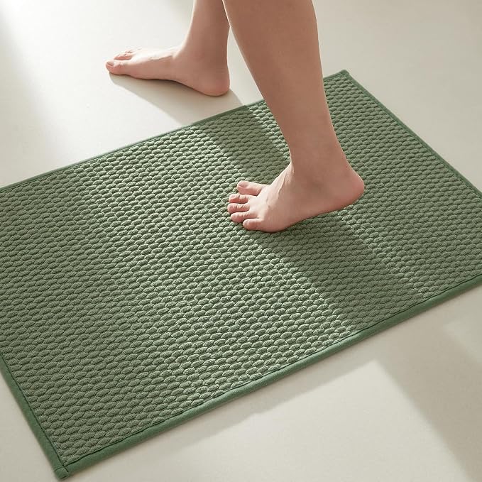 TYUU Bathroom Rugs Non Slip Washable, Super Absorbent Thin Bath Mat Small Quick Dry Low Pile Bathroom Rug, Sage Green 20"x30"