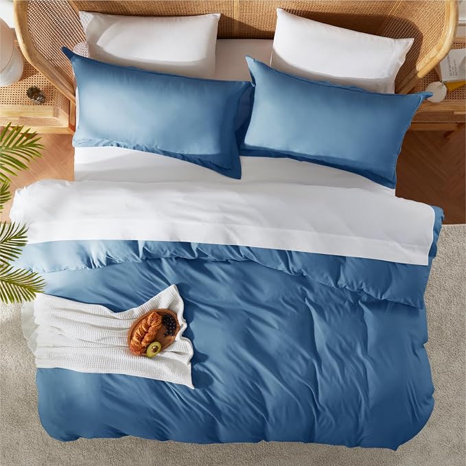 Nestl Blue Heaven Duvet Cover Full Size - Soft Double Brushed Full Size Duvet Cover Set, 3 Piece, with Button Closure, 1 Duvet Cover 80x90 inches and 2 Pillow Shams