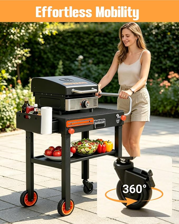 Blackstone Stand for 17" or 22" Griddle, Heavy Duty 450 LBS Blackstone Table, Foldable Portable Grill Cart with Locking Wheels, 20s Quick Setup, Anti-Wobble, Ideal for Backyard, Camping, Tailgating