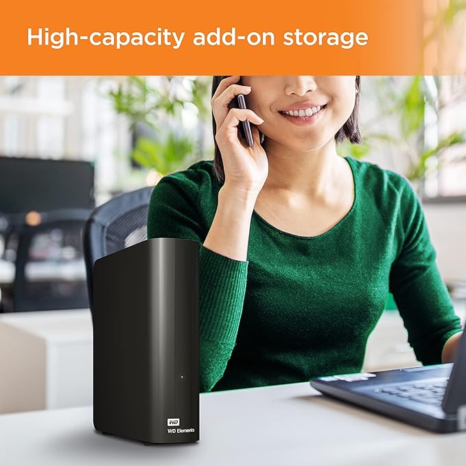 Western Digital WD 24TB Elements Desktop External Hard Drive for Plug-and-Play Storage, USB 3.2 Gen1 - WDBWLG0240HBK-NESN | 24TB storage with USB 3.2 Gen 1 and AC adapter for backup, storage and archiving