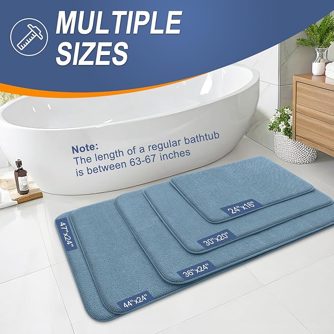 OLANLY Memory Foam Large Bathroom Rugs 59x35, Absorbent Bath Mat, Airy Blue | Soft Quick Dry Bath Mat Rugs, Non-Slip, Machine Washable Mat for Bathroom Floor, Tub and Shower, Home Decor Accessories
