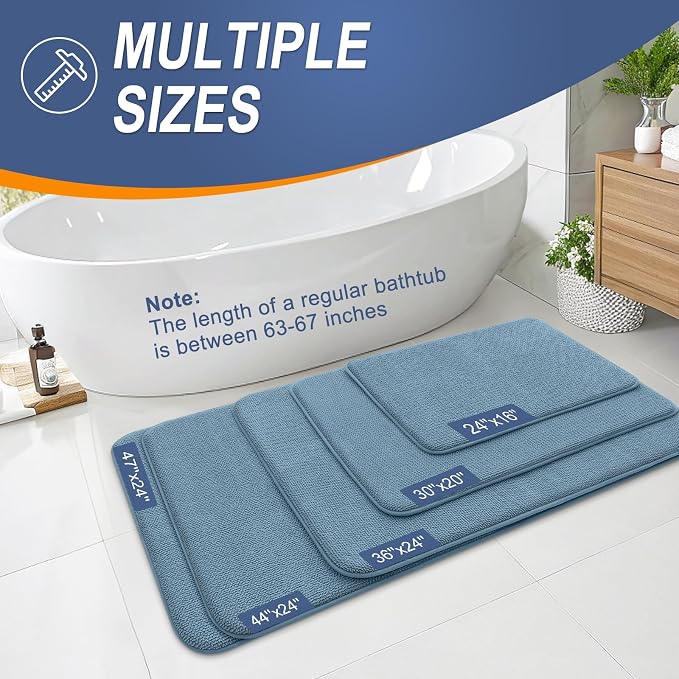 OLANLY Memory Foam Small Bathroom Rugs 24x16, Absorbent Bath Mat, Airy Blue | Soft Quick Dry Bath Mat Rugs, Non-Slip, Machine Washable Mat for Bathroom Floor, Tub and Shower, Home Decor Accessories