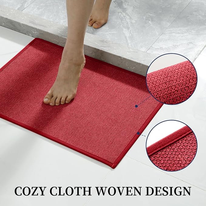 YIHOUSE Red Bathroom Rugs Sets 2 Piece, Quick Dry Thin Bath Mat, Non Slip Absorbent Machine Washable, Bath Rugs for Bathtub Sink Home Decor (17"x24" + 17"x32")