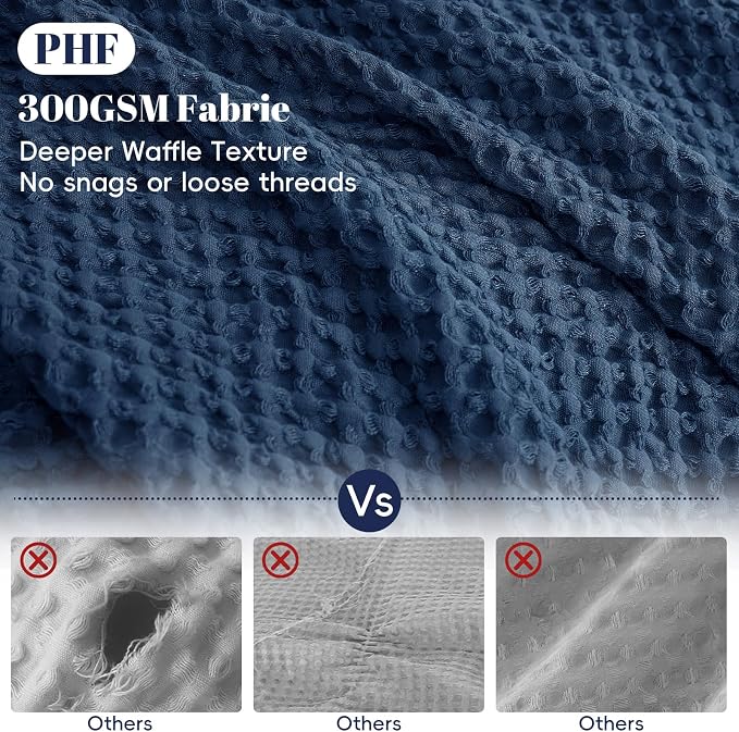 PHF Waffle Weave Duvet Cover California King, No Snagging Ultra Soft Luxury Textured Breathable Comforter Cover for All Season 3pcs, Durable Bedding Duvet Set with 2 Pillow Shams, 104"x98", Navy Blue