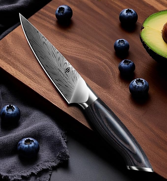 Kitchen Paring Knife 4“, Japanese Powder Steel 63 HRC | Fruit Knife for Peeling & Coring Razor Sharp 12° Edge Vegetable Chopper with Pakkawood Handle