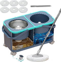 Mop and Bucket Set with Clean & Dirty Water Separation, Spin Mop with 360° Wheels & Drain, 6 Microfiber Heads,Adjustable Handle for Pet Owners, Kitchen, Bathroom, Hardwood & Tile Floors