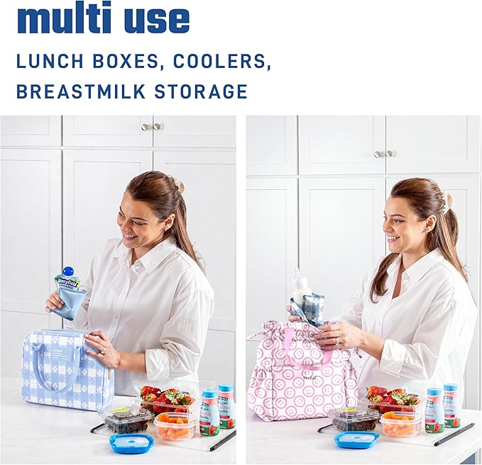 Fit & Fresh Cool Coolers Soft Ice for Lunch Bags 2pk, Flexible Stretch Nylon, Durable, Reusable Lunch Box Ice Packs, Soft Ice, Reusable Freezer Packs, Lunch Ice, Cornflower Blue Picnic