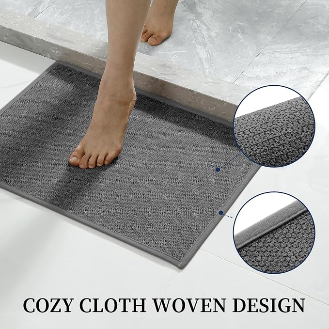 YIHOUSE Dark Gray Bathroom Rugs Sets 2 Piece, Quick Dry Thin Bath Mat, Non Slip Absorbent Machine Washable, Bath Rugs for Bathtub Sink Home Decor (17"x24" + 17"x32")