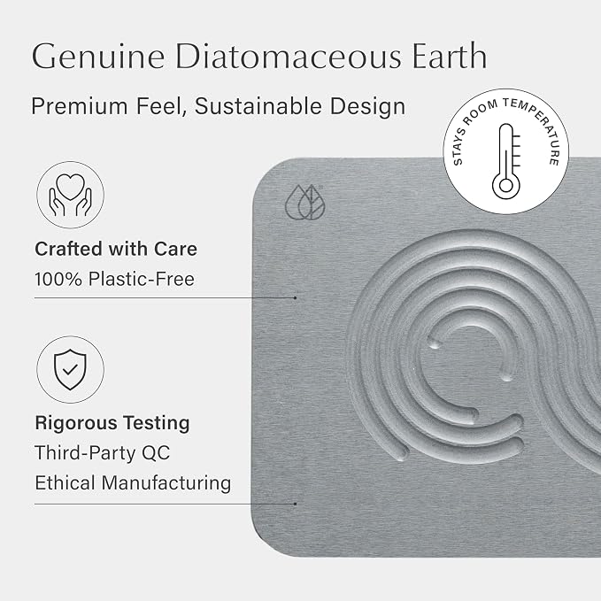 Dorai Home Stone Bath Mat - Premium Diatomaceous Earth Bath Floor Mats with Non-Slip Base, Fast-Drying Modern Shower Mat for Bathroom | Zen Ash - 23.6"x15.4"