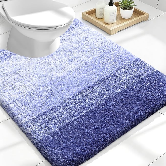 OLANLY Luxury Toilet Rugs U-Shaped 24x20, Extra Soft and Absorbent Microfiber Bathroom Rugs, Non-Slip Plush Shaggy Bath Mat, Machine Wash Dry, Contour Bathroom Mats for Toilet Base, Blue-Violet