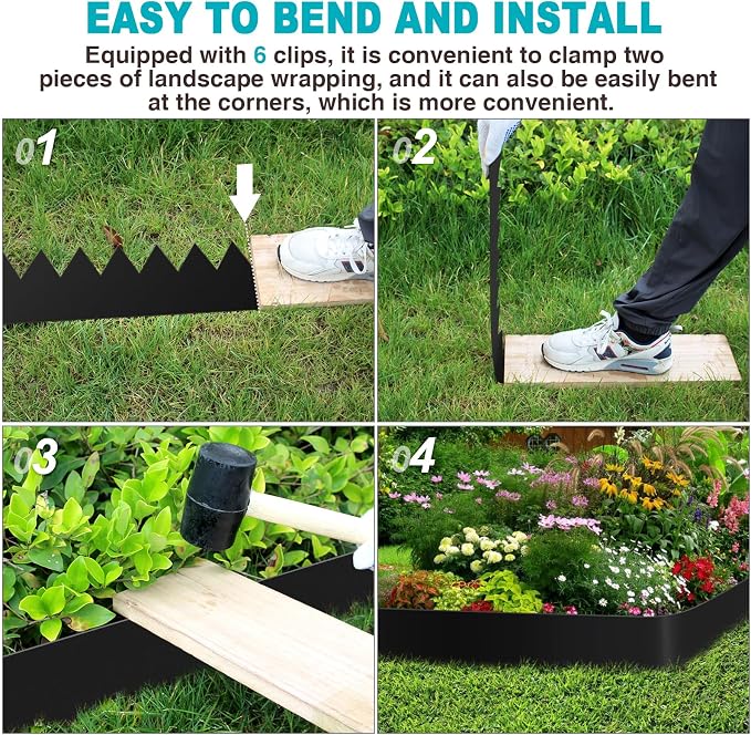 8" Metal Edging for Landscaping, 40" 6 Pack Garden Edging | Steel Landscape Edging with 7 Clips, Hammer-in Flexible Lawn Edging, No Dig Edging, Metal Edging for Pathway, Yard