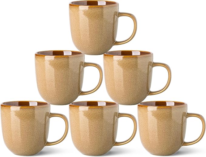 LERATIO Ceramic Coffee Mugs Set of 6,12oz Handmade Coffee Mugs Set | Large Handle for Cappuccino/Latte/Tea/Hot Cocoa,Oven &Dishwasher & Microwave Safe-Chestnut