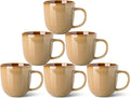 LERATIO Ceramic Coffee Mugs Set of 6,12oz Handmade Coffee Mugs Set | Large Handle for Cappuccino/Latte/Tea/Hot Cocoa,Oven &Dishwasher & Microwave Safe-Chestnut