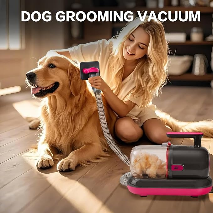 Dog Grooming Vacuum Kit with Clippers and Nail Grinder, 1.2L Pet Grooming Vacuum for Shedding, Low-Noise Dog Hair Vacuum with Grooming Brush for Home Cleaning Grooming,Dyson-Style Gray